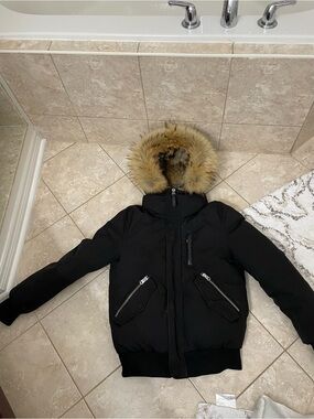 Authentic Mackage Dixon-R 2-in-1 Down Bomber Jacket Natural Fur Black Size 38